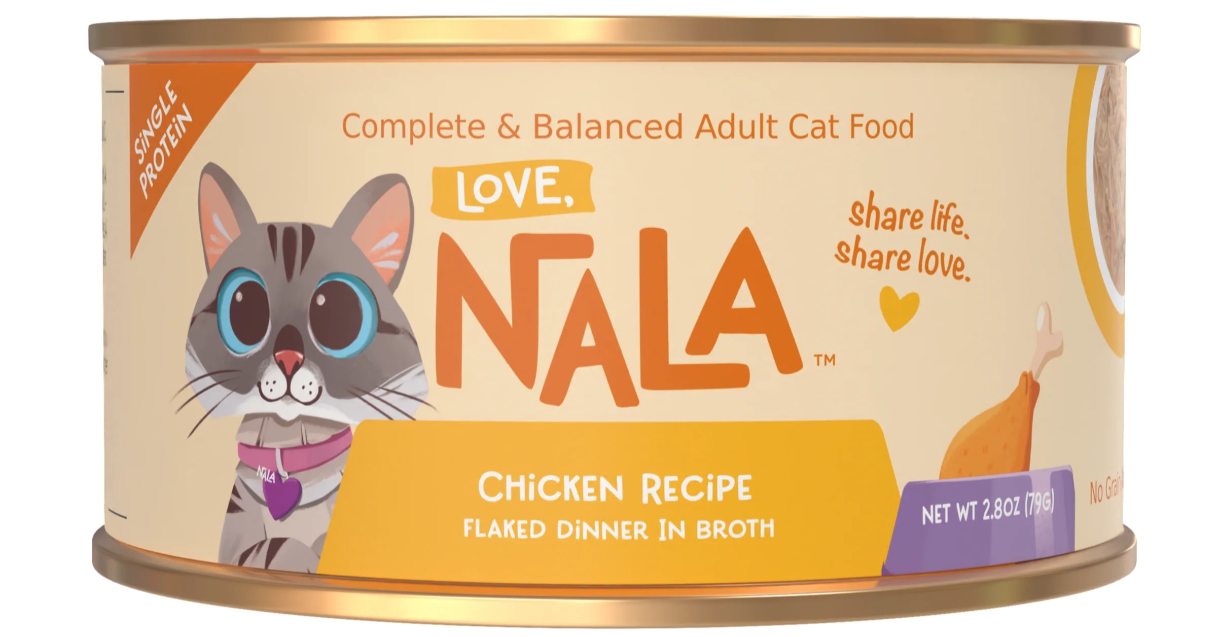 LOVE, NALA - Single Protein Chicken Flaked Wet Cat Food - Hydration Broth, Natural, Grain-Free, Non-GMO, No Gums, No Carrageenan, Human-Grade Chicken, Added Vitamins & Minerals - 2.8 oz, 12 Cans