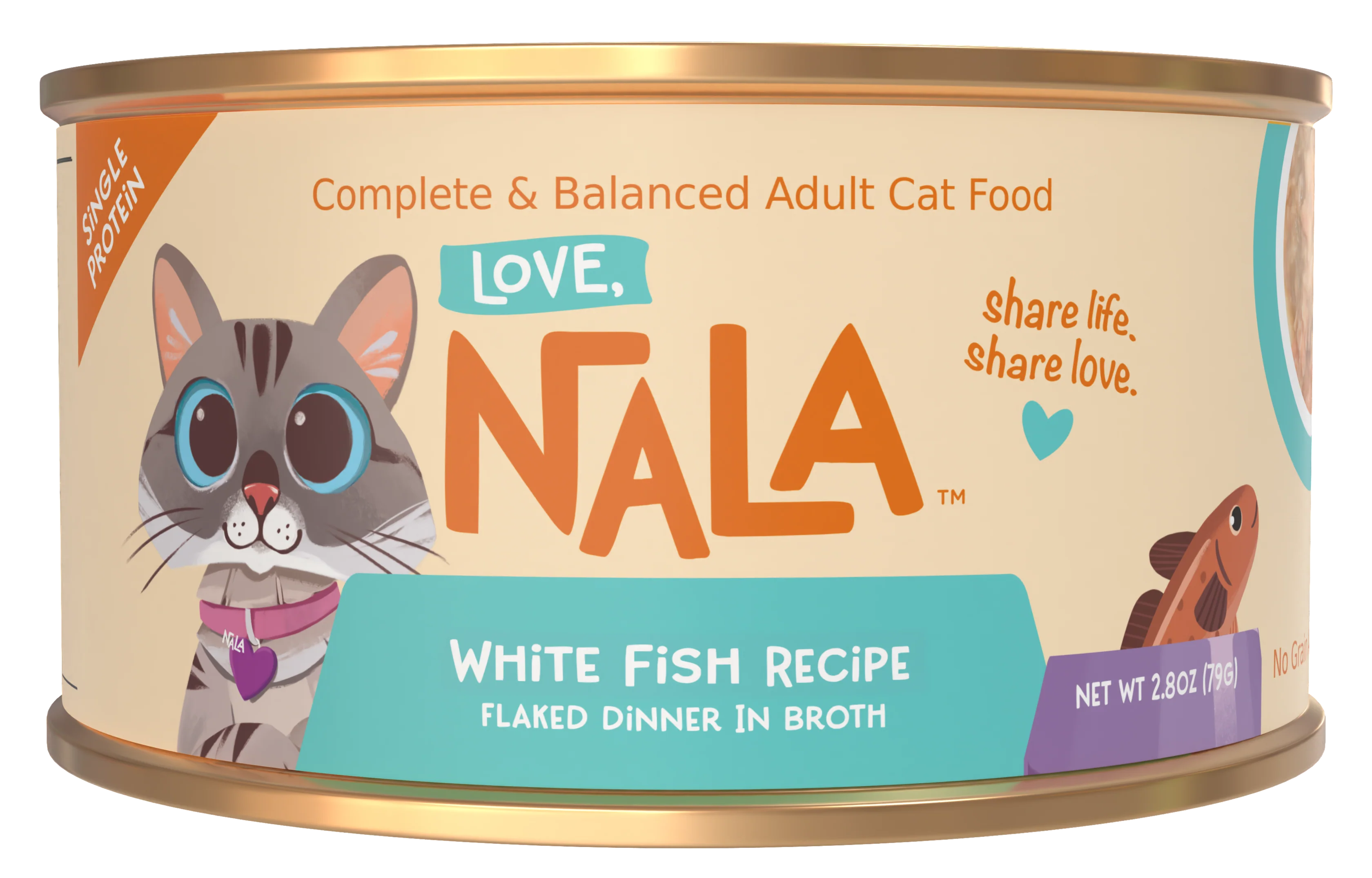 LOVE, NALA - Single Protein White Fish Flaked Wet Cat Food - Hydration Broth, Natural, Grain-Free, Non-GMO, No Gums, No Carrageenan, Human-Grade White Fish, Added Vitamins & Minerals - 2.8 oz, 12 Cans