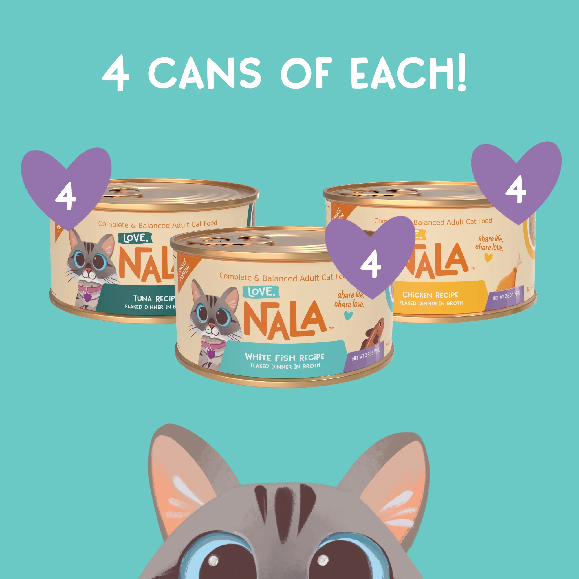 LOVE, NALA - Single Protein Flaked Wet Cat Food Variety Pack - Chicken, Tuna & White Fish - Natural, Hydration Broth, Grain-Free, Human-Grade Protein, Non-GMO, No Gums, No Carrageenan-2.8 oz,12 Cans - Image 5